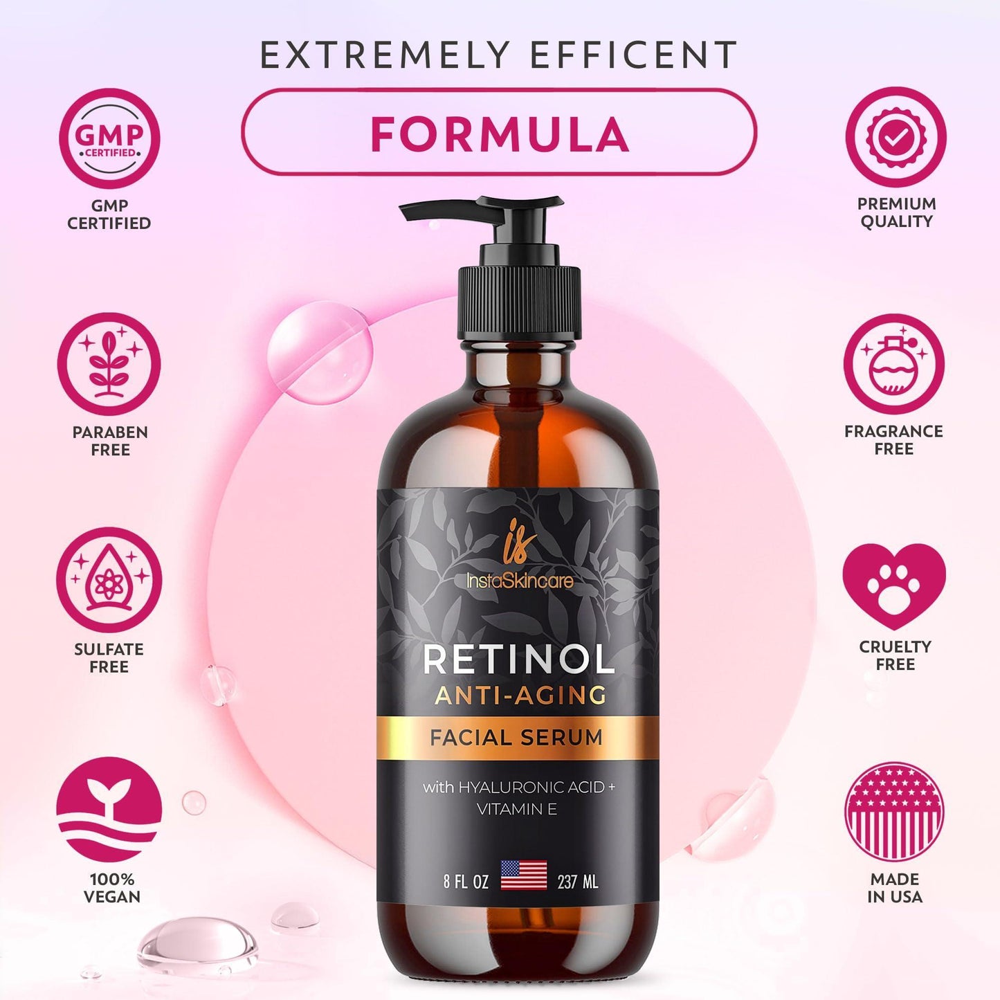Retinol Serum for Face with Hyaluronic Acid   Vitamin E and A   Aloe